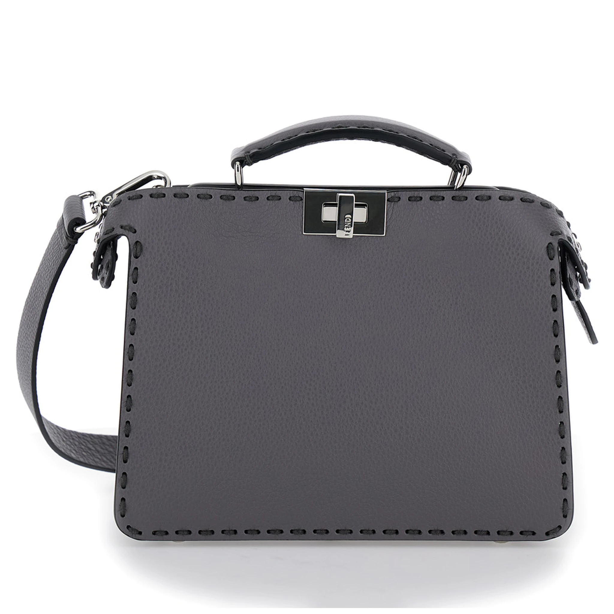 Peekaboo ISeeU Small Grey Handbag with Macro Top-Stitching in Leather Man