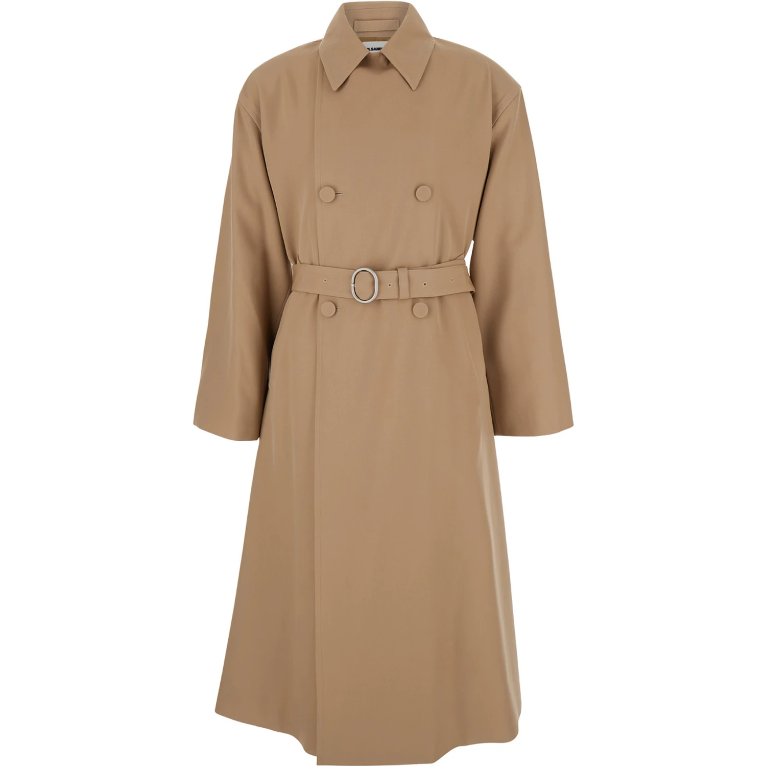 Beige Double Breasted Trench with Belt in Wool Man