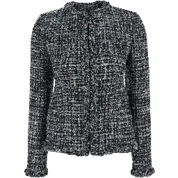 Black and White Jacket with Concealed Closure in Tweed Woman