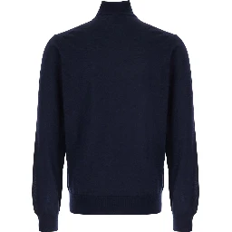 Blue Turtleneck Sweater in Merino Wool and Silk Blend Man
