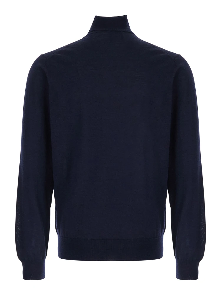 Blue Turtleneck Sweater in Merino Wool and Silk Blend Man