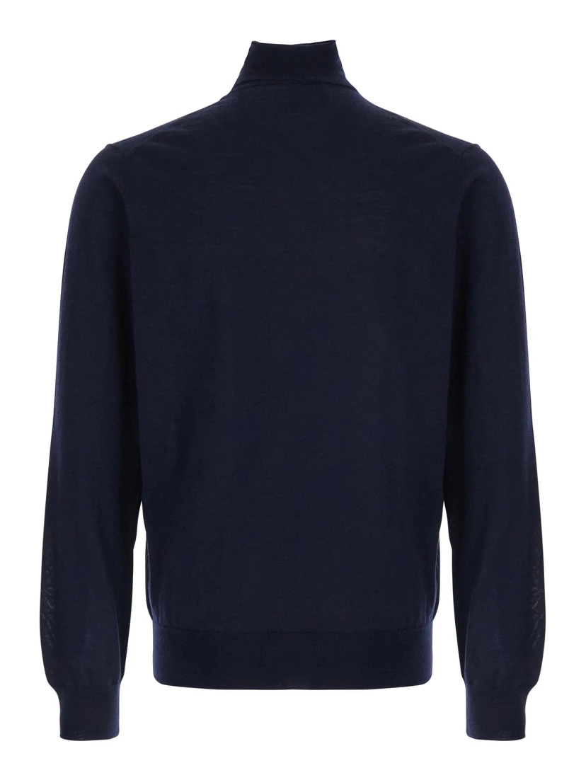 Blue Turtleneck Sweater in Merino Wool and Silk Blend Man