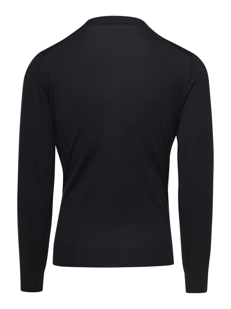 Blue V Neck Long Sleeves Cardigan in Wool Man Gaudenzi