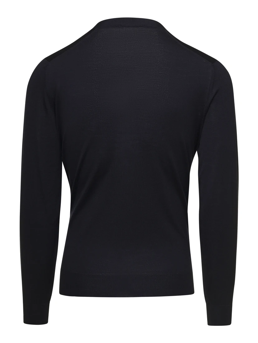 Blue V Neck Long Sleeves Cardigan in Wool Man Gaudenzi