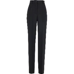 Black Pants with High Waist and Belt Loops in Wool Woman