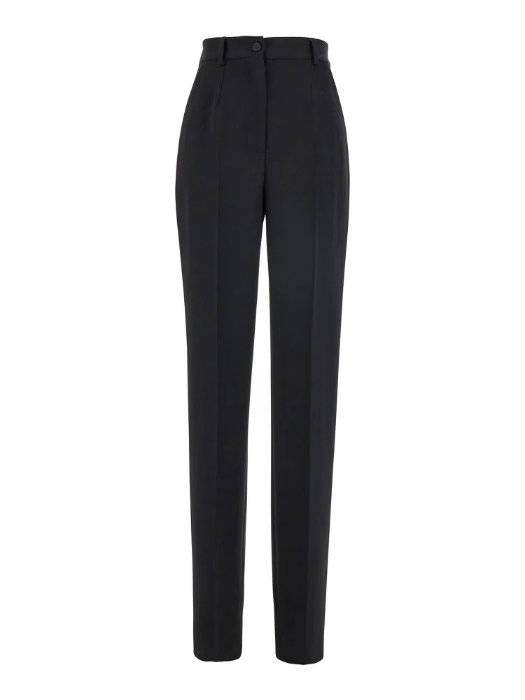 Black Pants with High Waist and Belt Loops in Wool Woman