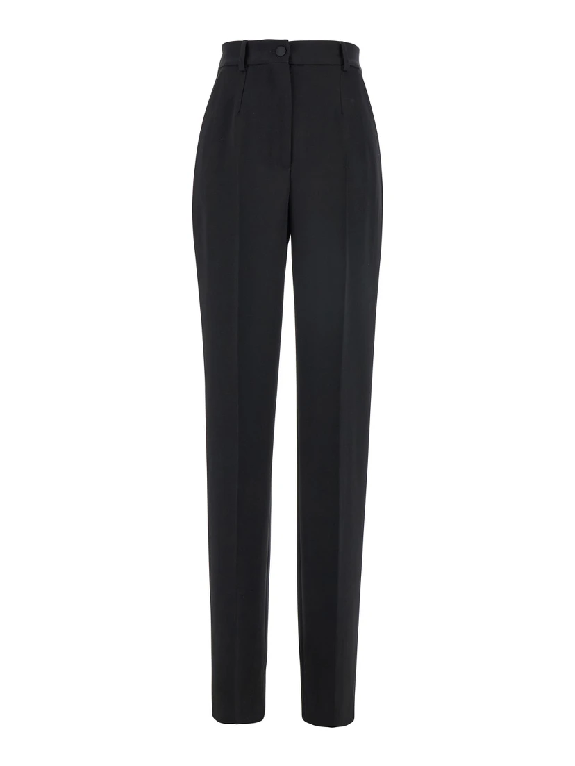 Black Pants with High Waist and Belt Loops in Wool Woman