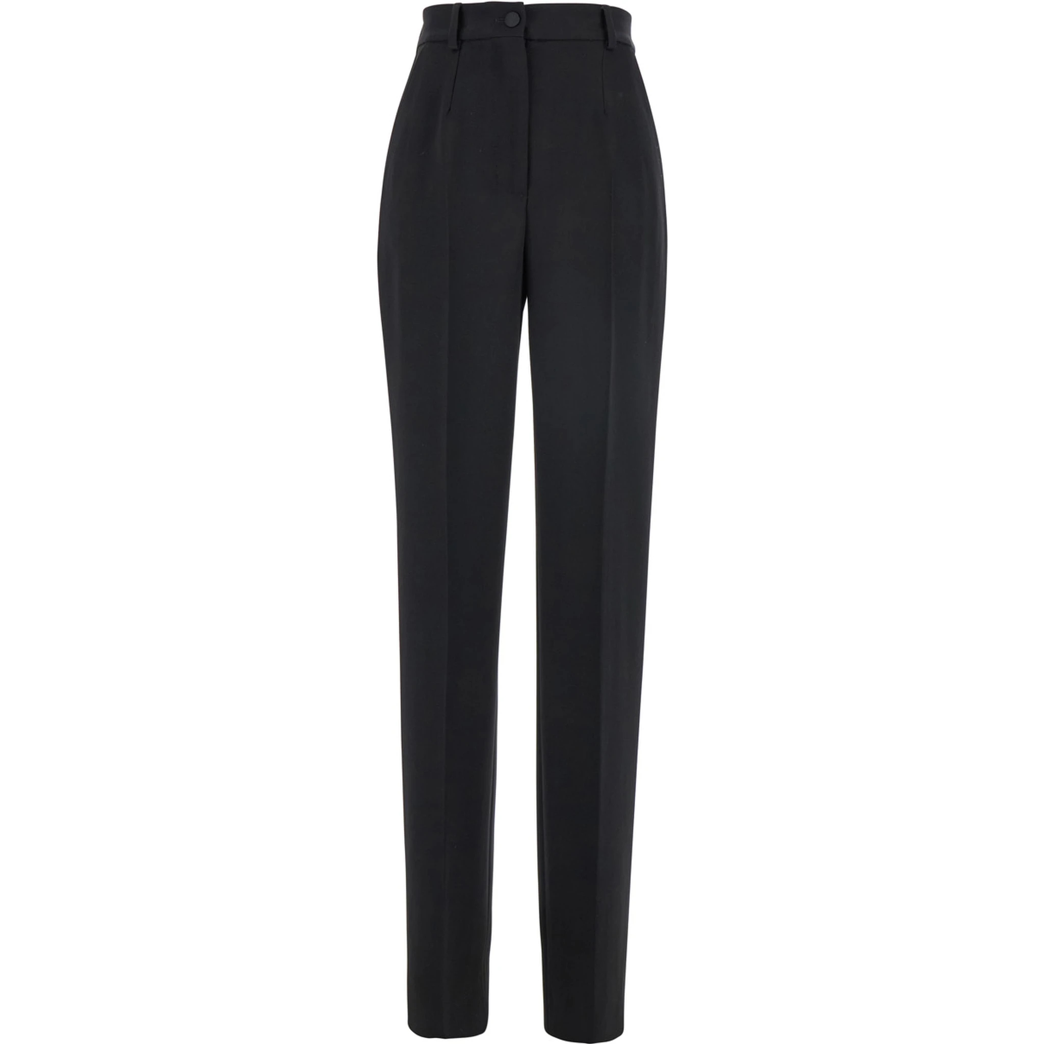 Black Pants with High Waist and Belt Loops in Wool Woman