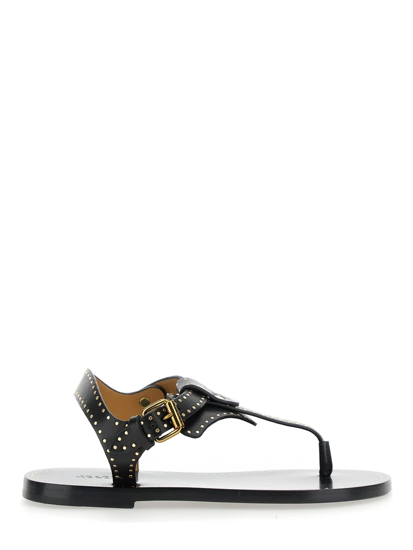 Jooni Black Sandals with Buckle Closure and Metal Studs in Leather Woman