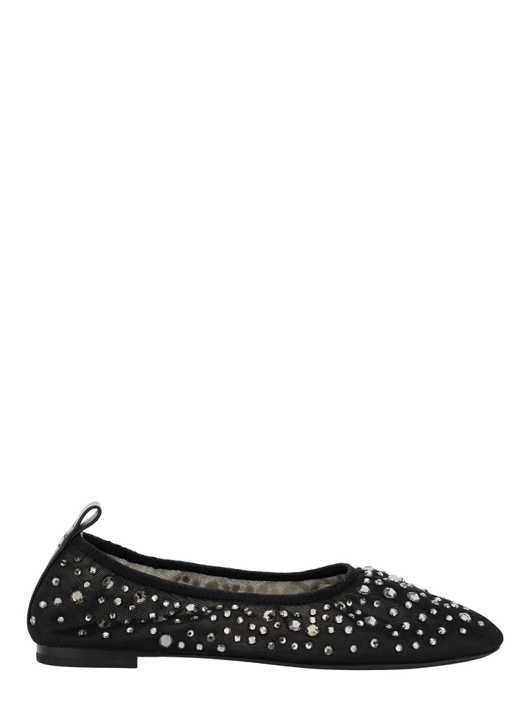 Black Ballet Flats with All-Over Crystals Application in Tech Fabric Woman