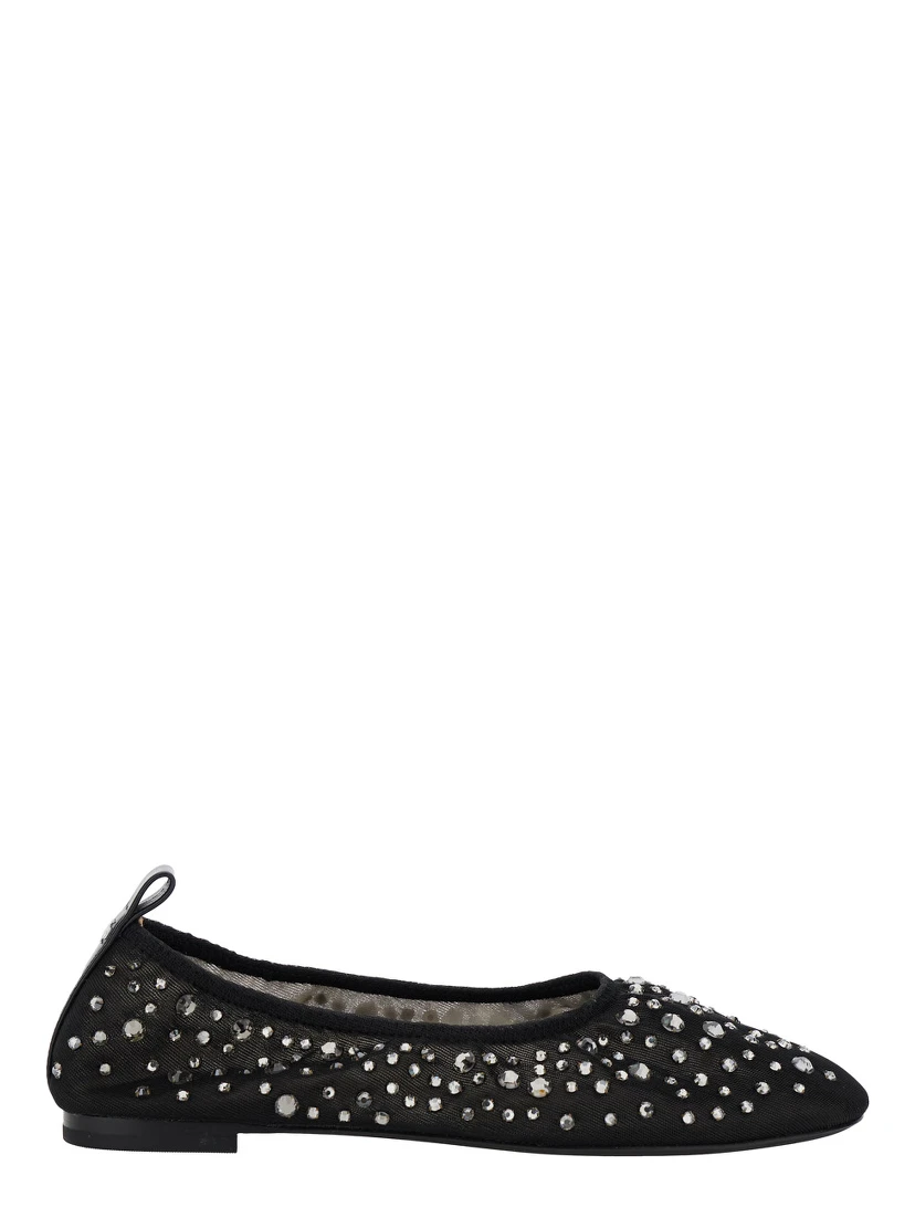 Black Ballet Flats with All-Over Crystals Application in Tech Fabric Woman