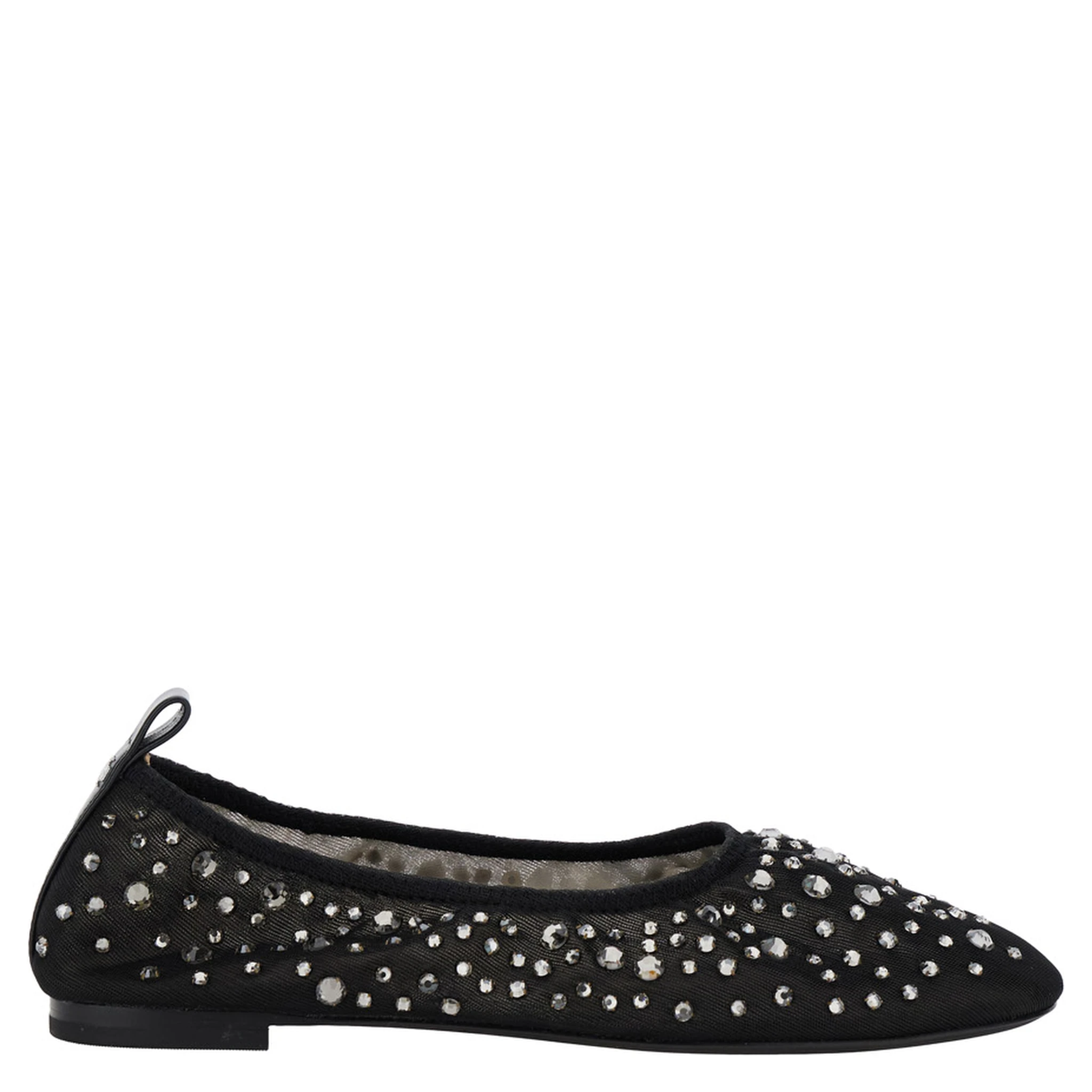 Black Ballet Flats with All-Over Crystals Application in Tech Fabric Woman