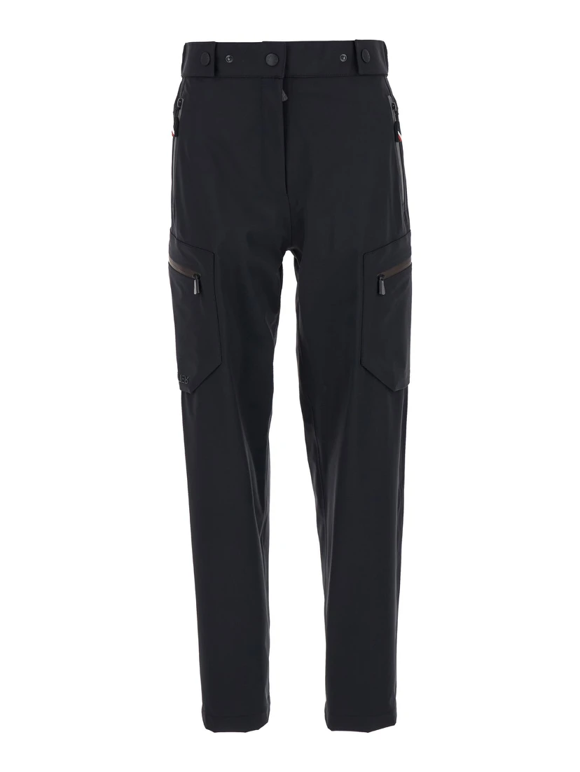 Black Cargo Pants with Adjustable Waist in Stretch Fabric Woman