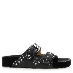 Lennyo Black Sandals with Stud Embellishments and Moulded Footbed in Leather Woman