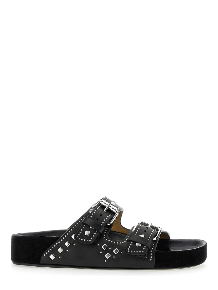 Lennyo Black Sandals with Stud Embellishments and Moulded Footbed in Leather Woman