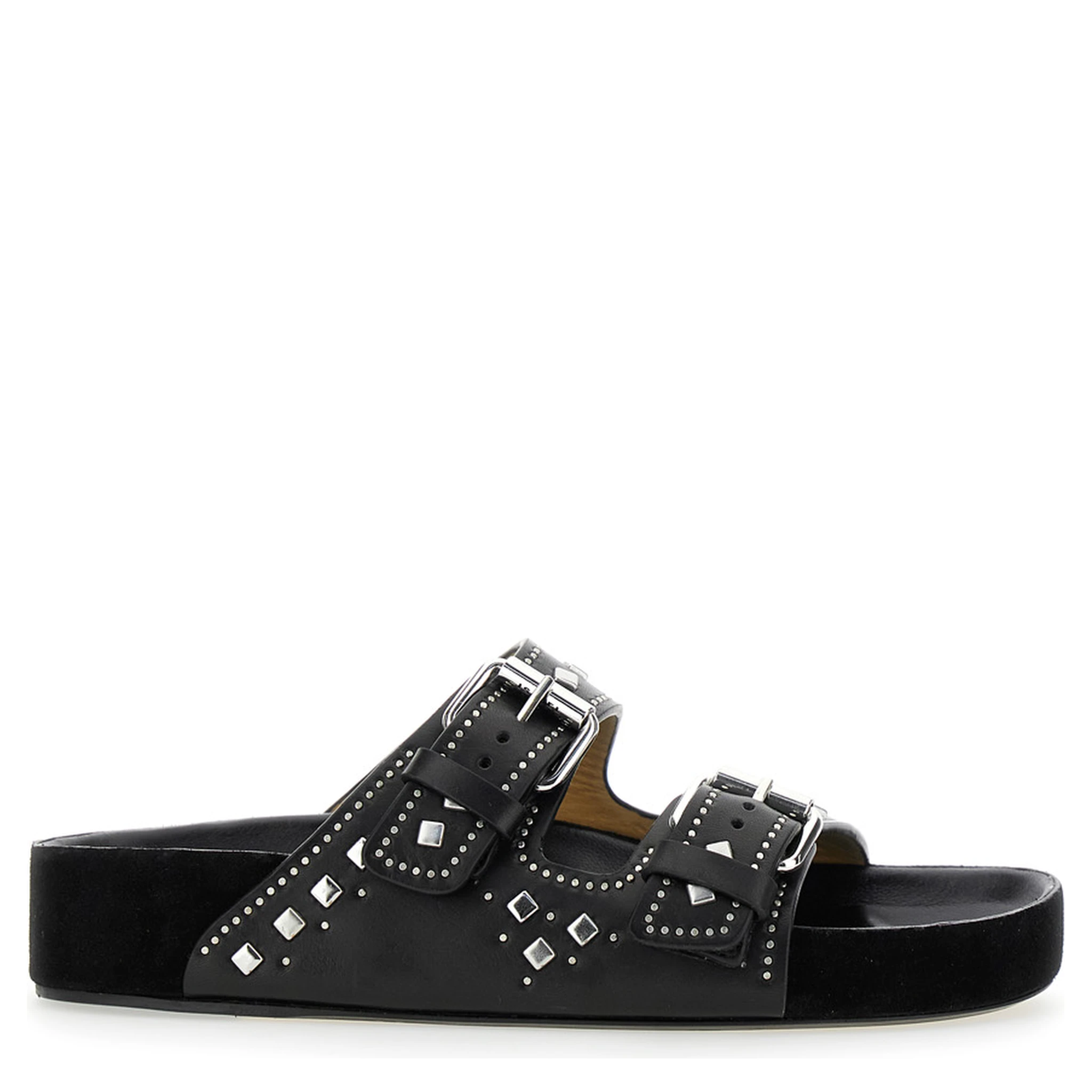 Lennyo Black Sandals with Stud Embellishments and Moulded Footbed in Leather Woman