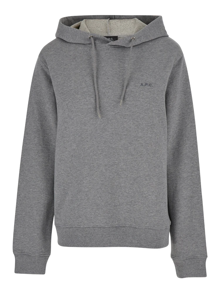 Grey Hoodie with Tonal Logo Embroidery in Jersey Woman