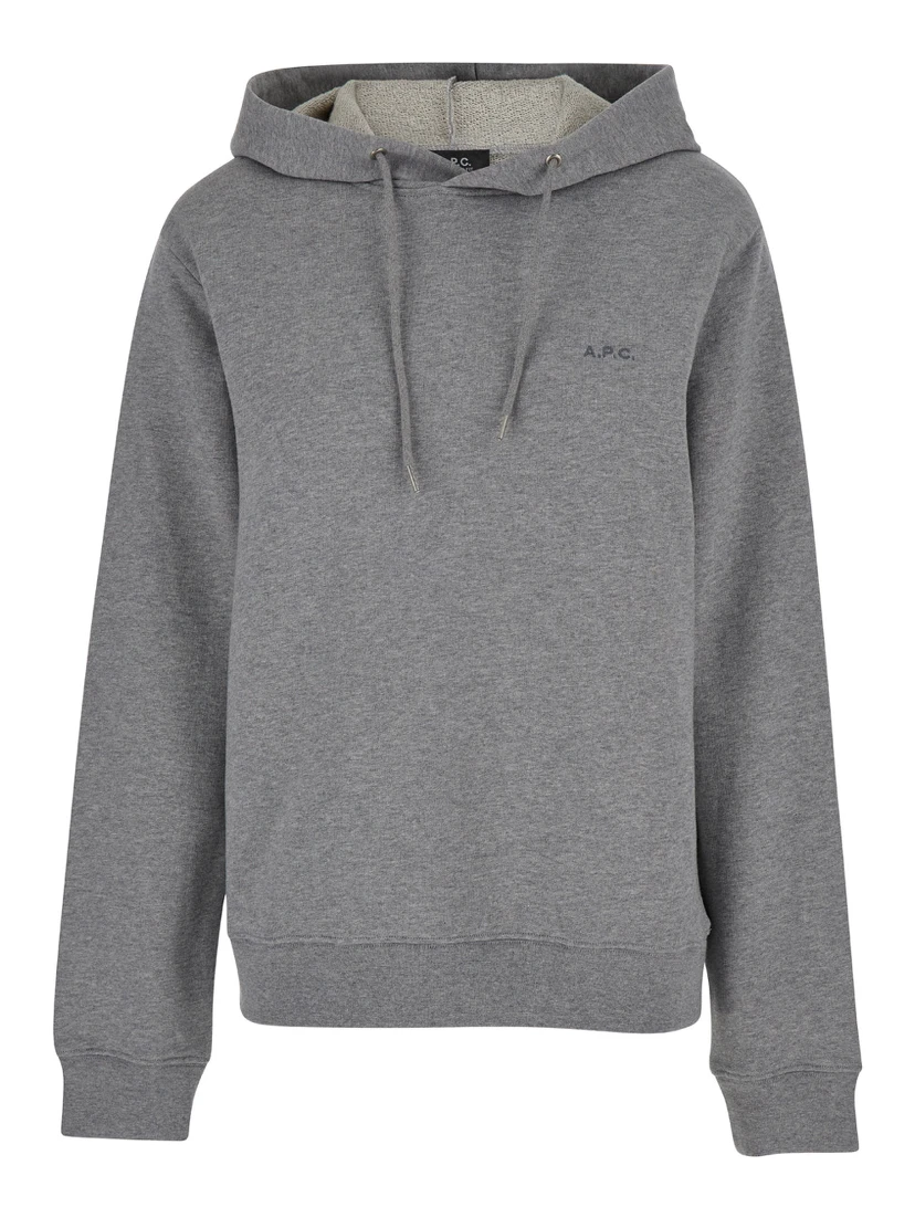 Grey Hoodie with Tonal Logo Embroidery in Jersey Woman