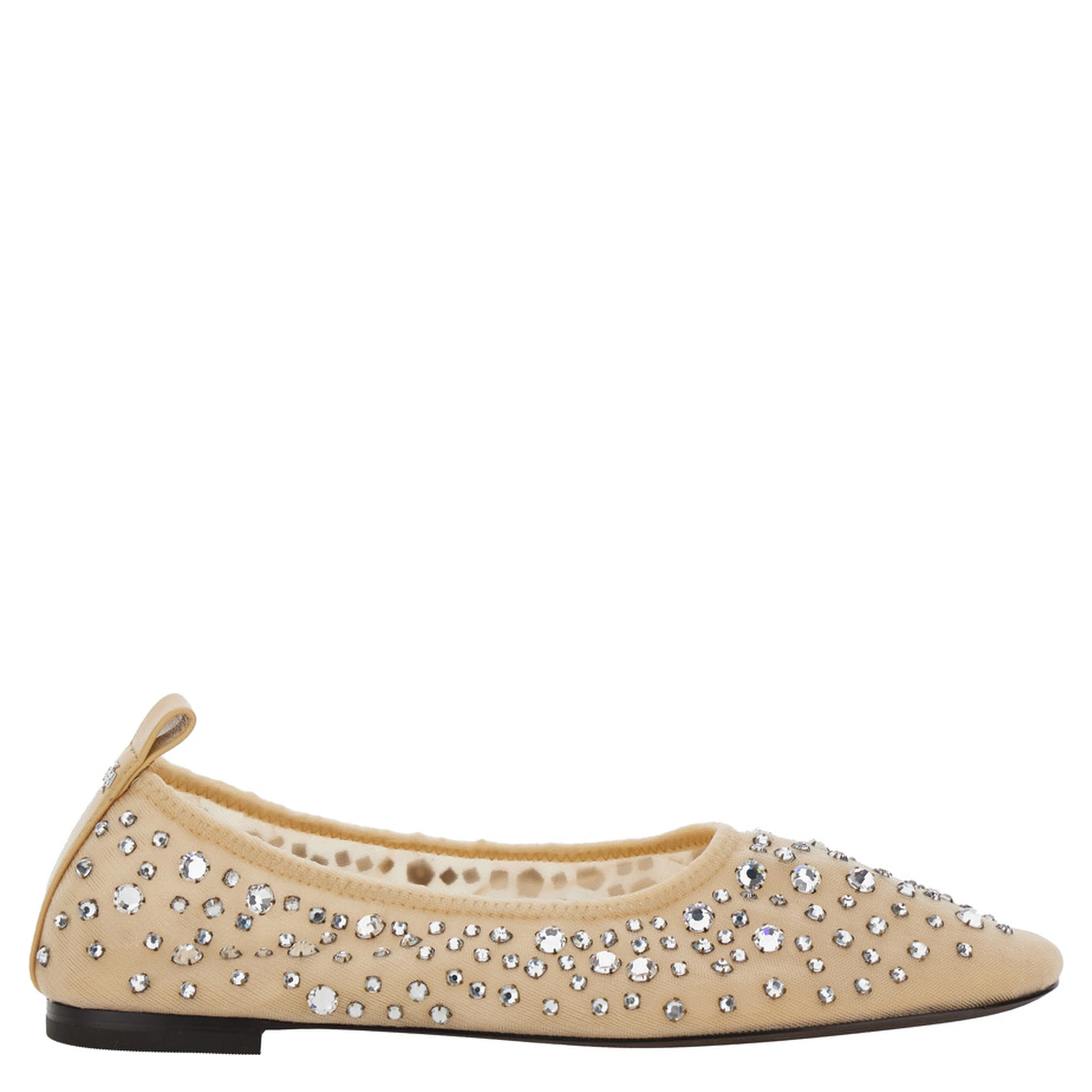 Beige Ballet Flats with All-Over Crystals Application in Tech Fabric Woman