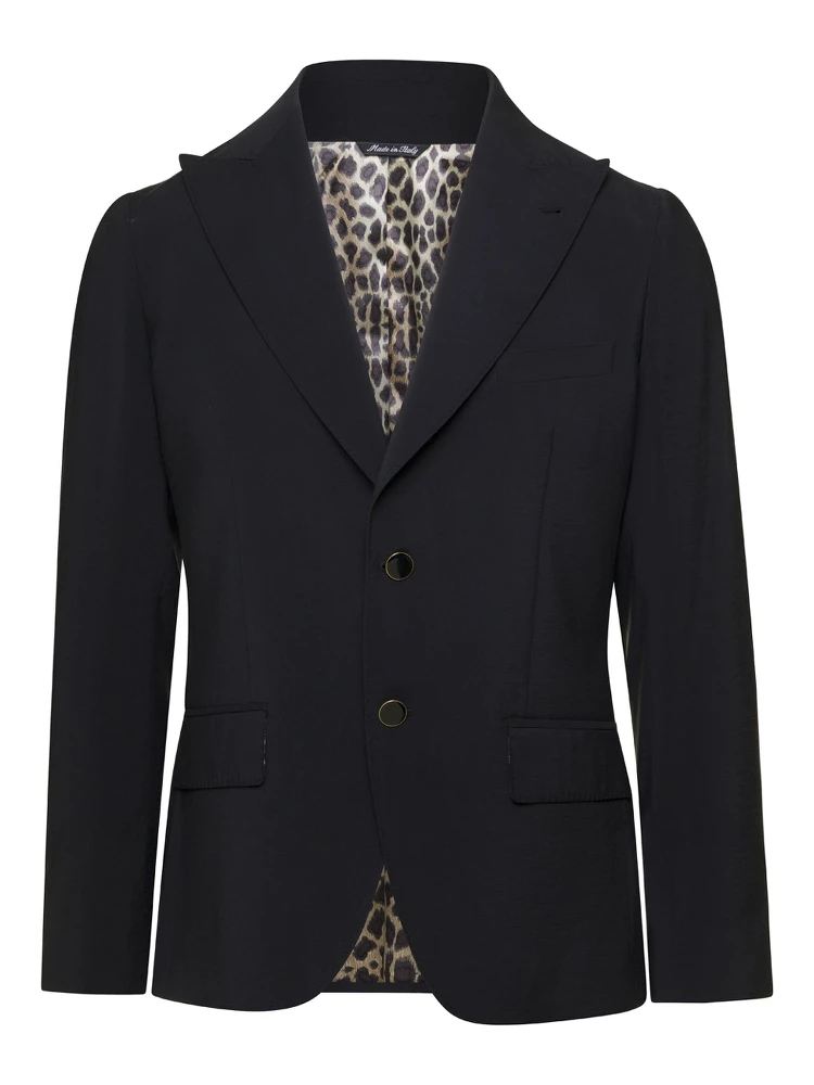 Black Single-Breasted Blazer in Viscose Blend Man