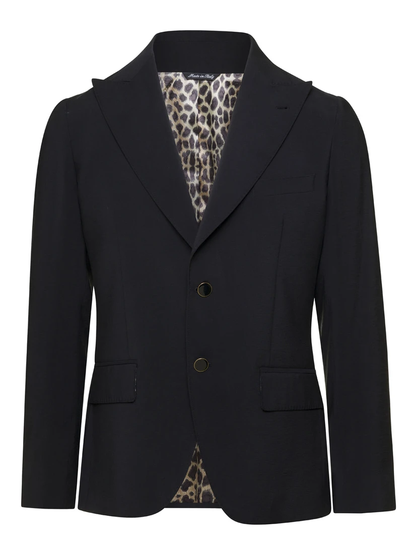 Black Single-Breasted Blazer in Viscose Blend Man