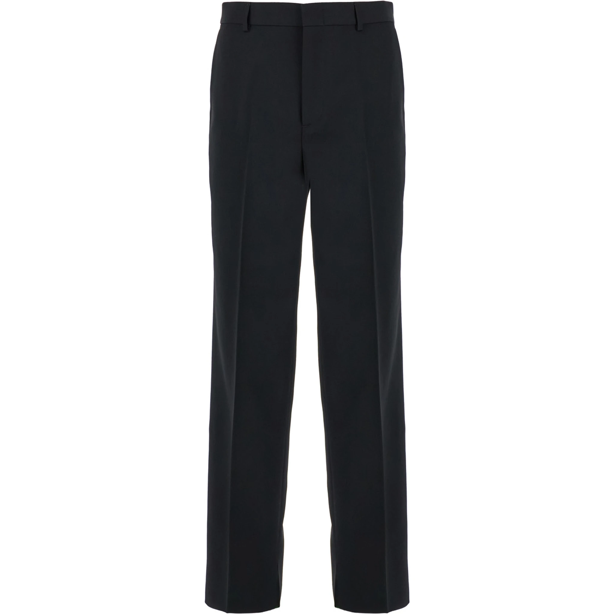 Black Straight Pants with Tonal Logo Lettering in Wool Man