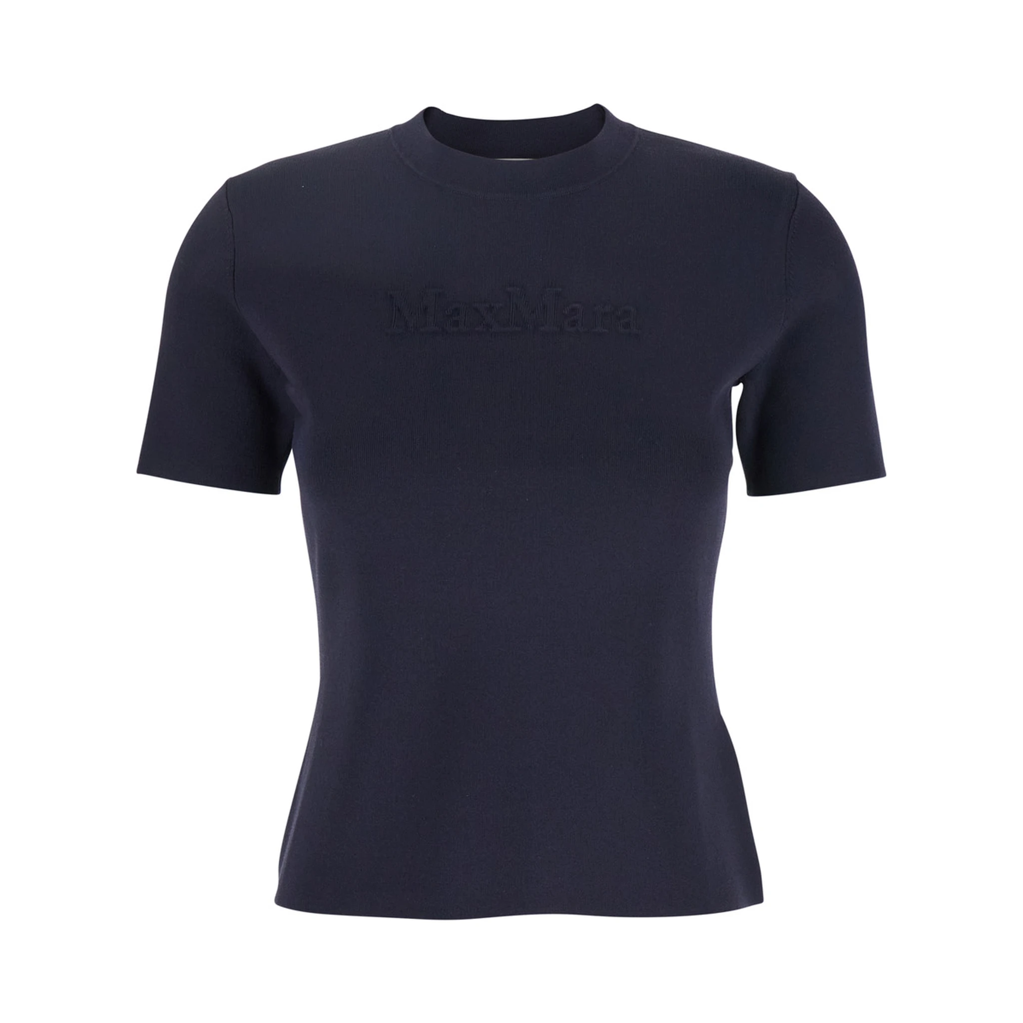 Blue Crewneck T-Shirt with Tonal Logo Lettering on the Front in Viscose Blend Woman