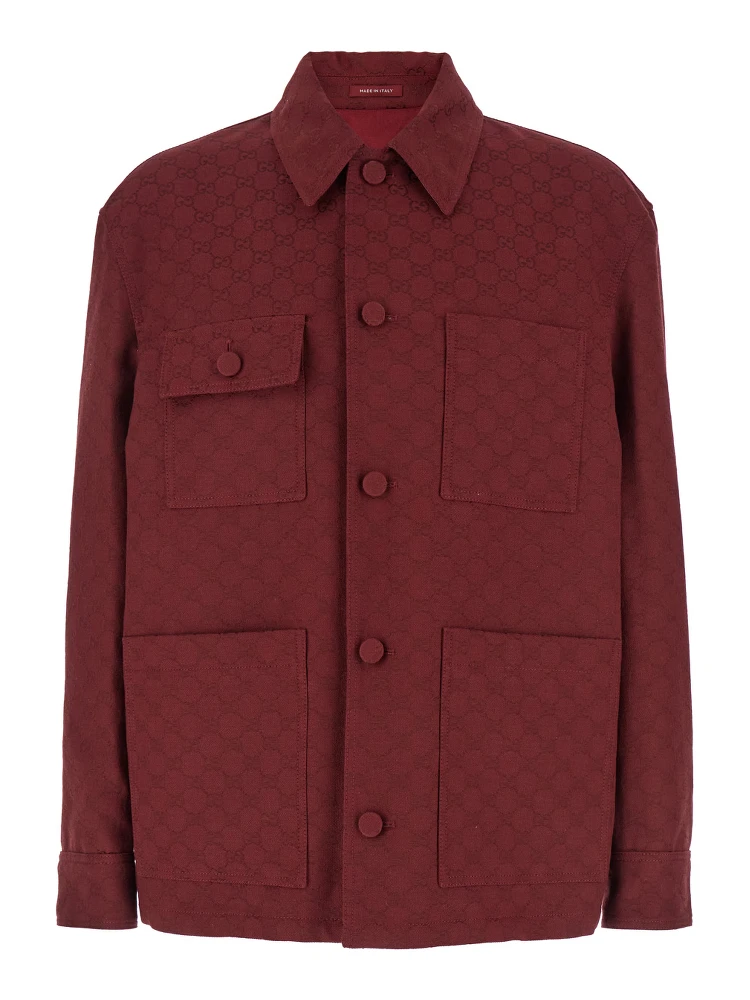 Bordeaux Jacket with All-Over GG Motif in Cotton Blend Man