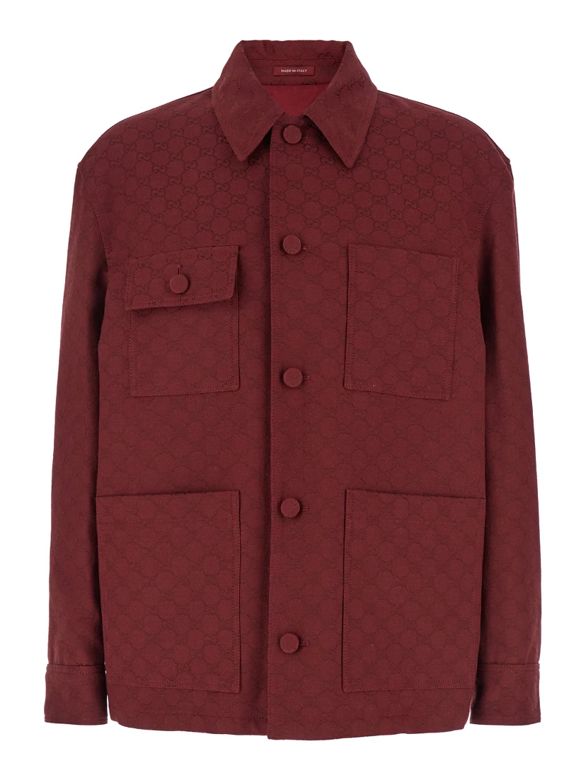 Bordeaux Jacket with All-Over GG Motif in Cotton Blend Man