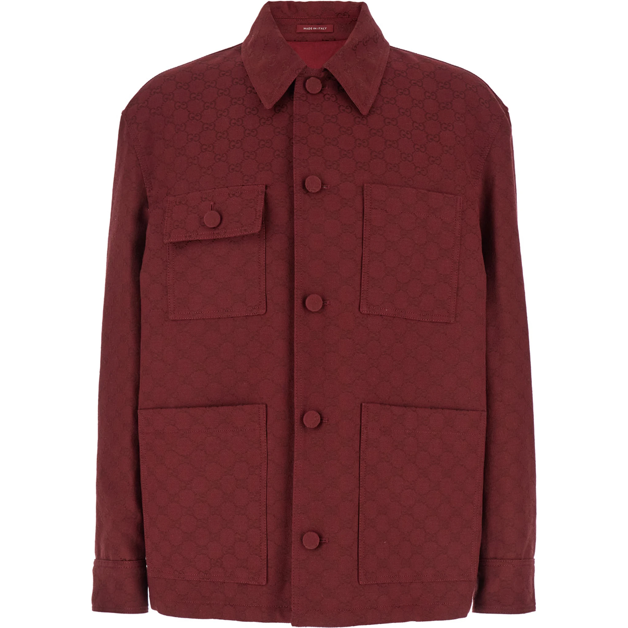 Bordeaux Jacket with All-Over GG Motif in Cotton Blend Man