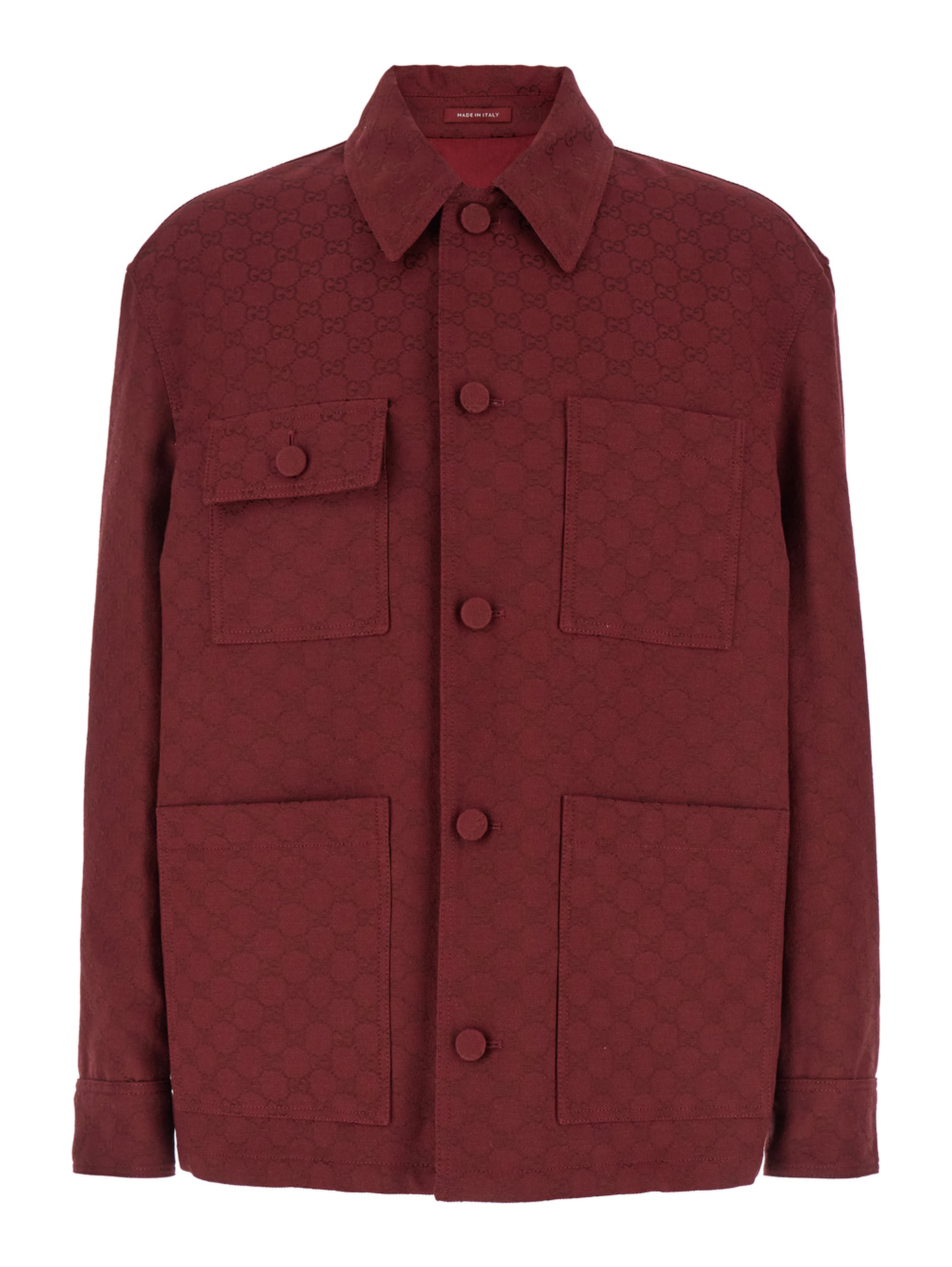 Bordeaux Jacket with All-Over GG Motif in Cotton Blend Man