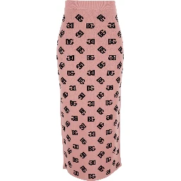 Pink Skirt with Pencil Design and All-Over Printed DG Logo in Viscose Blend Woman