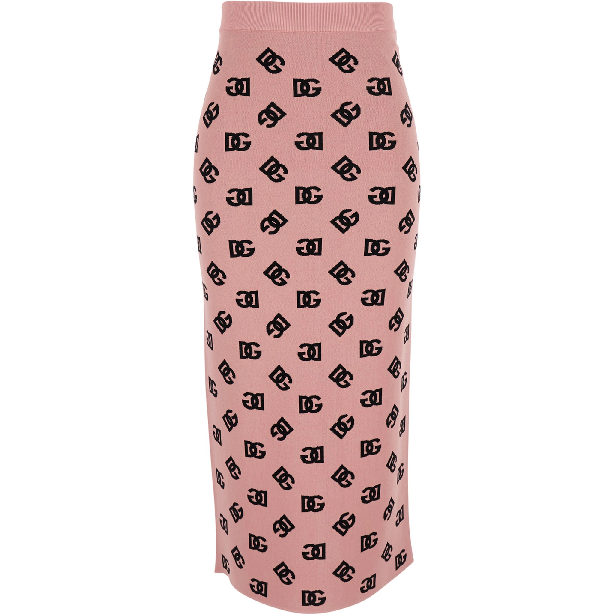 Pink Skirt with Pencil Design and All-Over Printed DG Logo in Viscose Blend Woman
