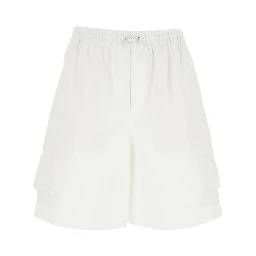 White Bermuda Pants with Elastic Drawstring Waist and Rear Web Print in Cotton Man