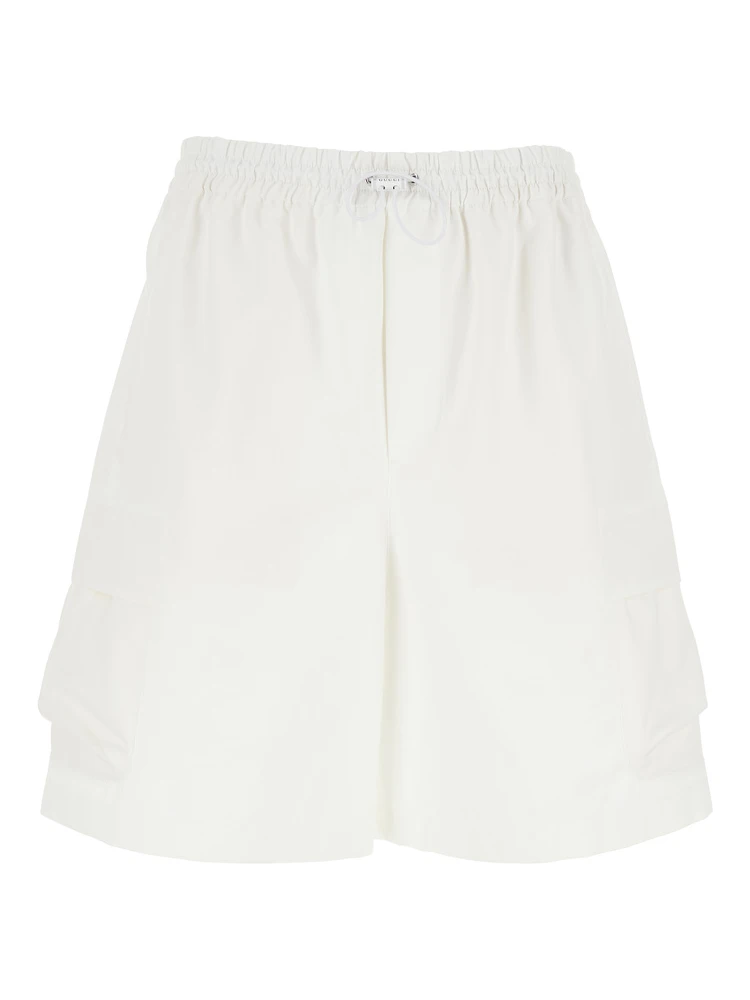 White Bermuda Pants with Elastic Drawstring Waist and Rear Web Print in Cotton Man