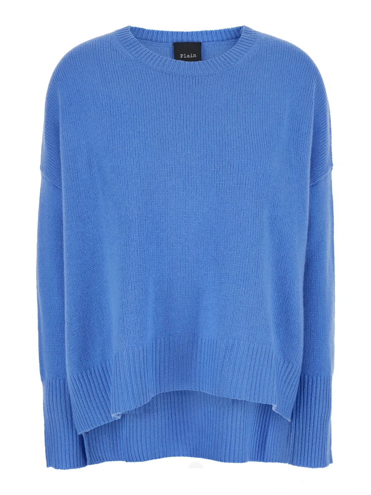 Light Blue Oversized Crewneck Sweater in Cashmere Woman