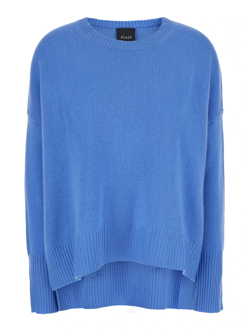Light Blue Oversized Crewneck Sweater in Cashmere Woman