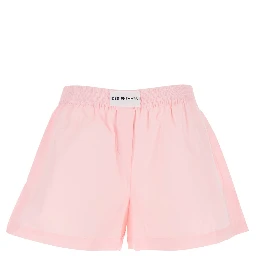 Pink Shorts with Elastic Waist with Logo Patch in Cotton Woman