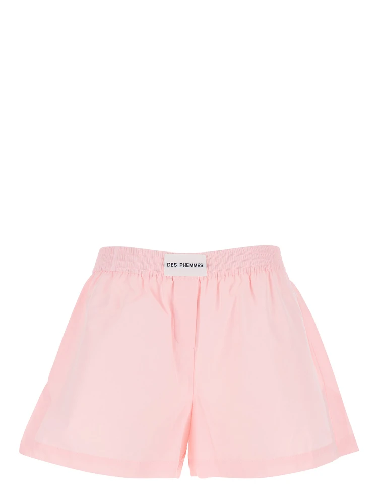 Pink Shorts with Elastic Waist with Logo Patch in Cotton Woman