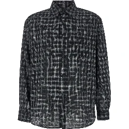 Black Shirt with Check Motif in Wool Blend Man