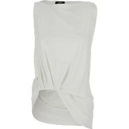 Le Haut Peplo White Top with Square Neck and Cut-Out on the Side in Viscose Blend Woman
