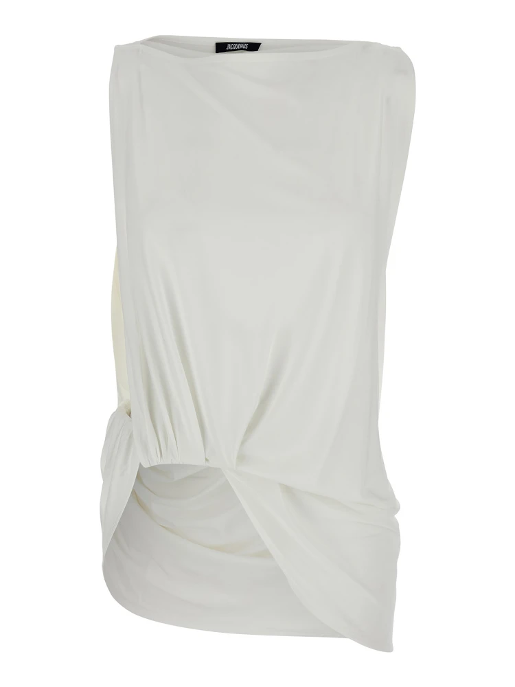 Le Haut Peplo White Top with Square Neck and Cut-Out on the Side in Viscose Blend Woman