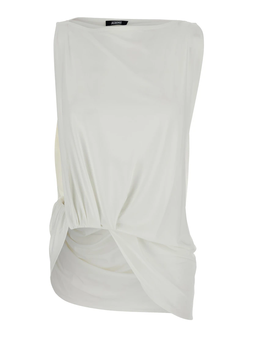 Le Haut Peplo White Top with Square Neck and Cut-Out on the Side in Viscose Blend Woman