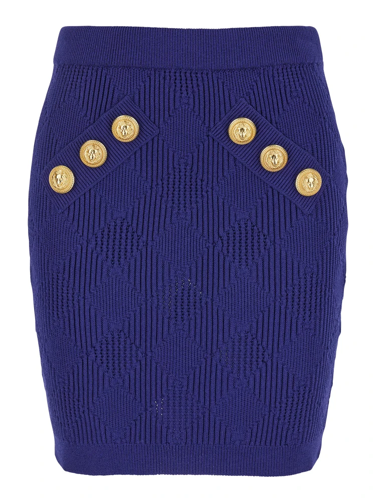 Blue Mini Skirt with Jewel Buttons in Viscose Blend Woman