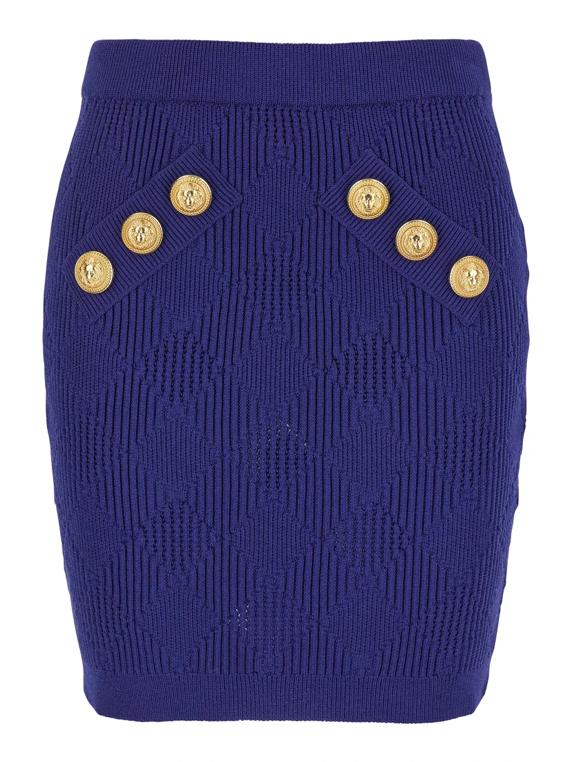 Blue Mini Skirt with Jewel Buttons in Viscose Blend Woman