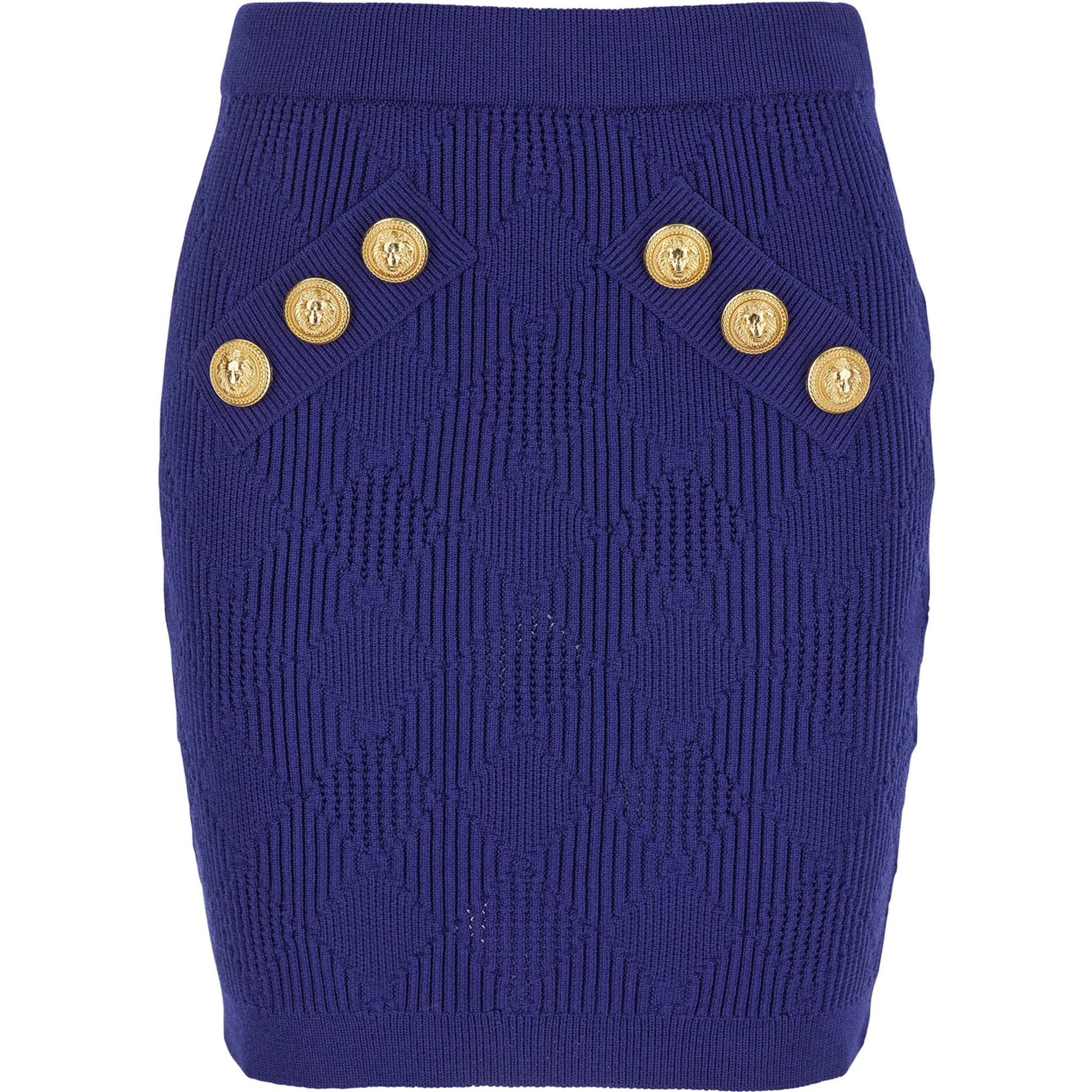 Blue Mini Skirt with Jewel Buttons in Viscose Blend Woman
