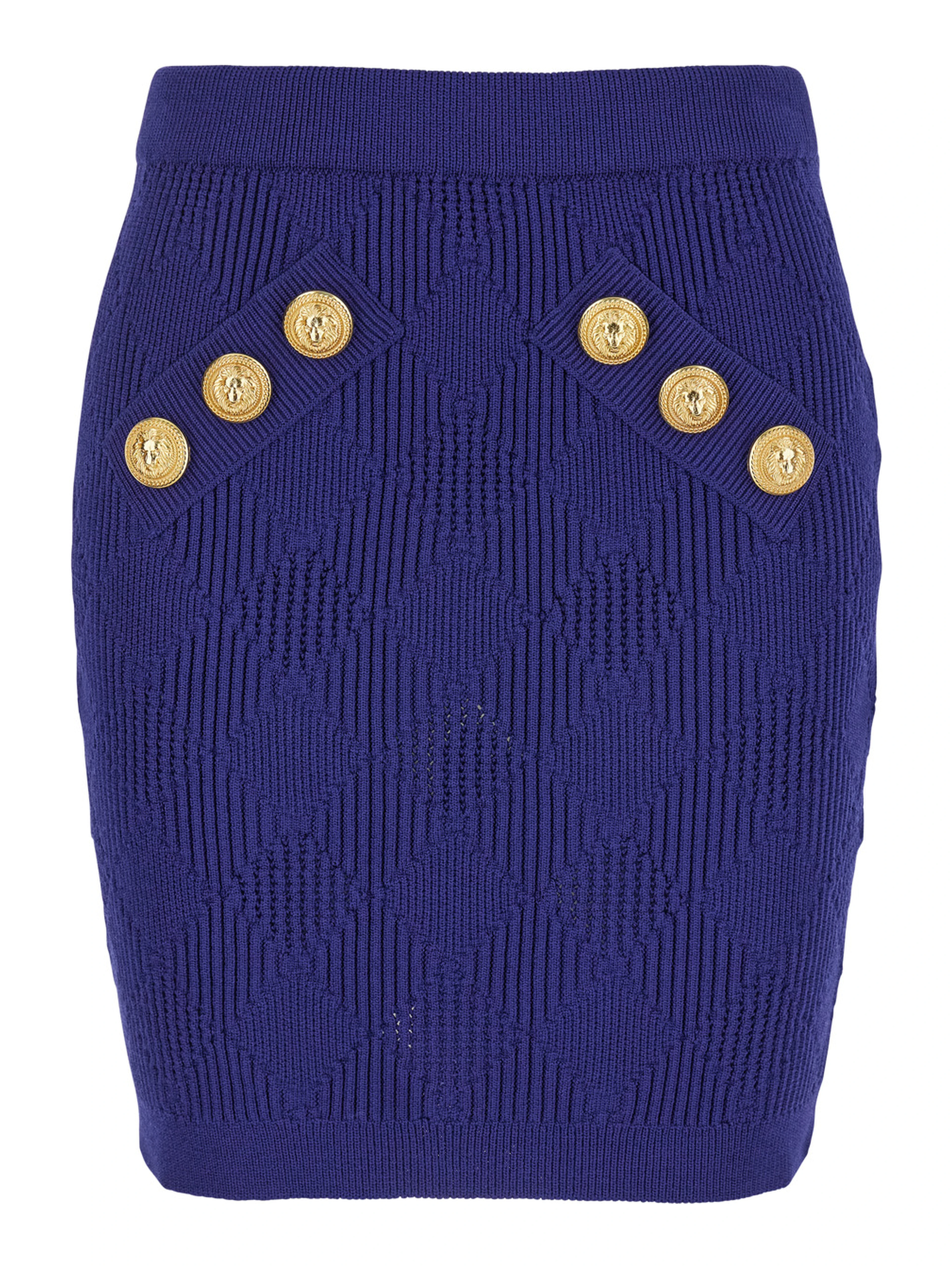 Blue Mini Skirt with Jewel Buttons in Viscose Blend Woman