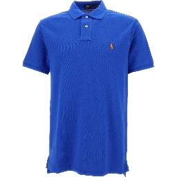 "Regular Fit" Blue Polo Shirt with Pony Embroidery on the Front in Cotton Piquet Man