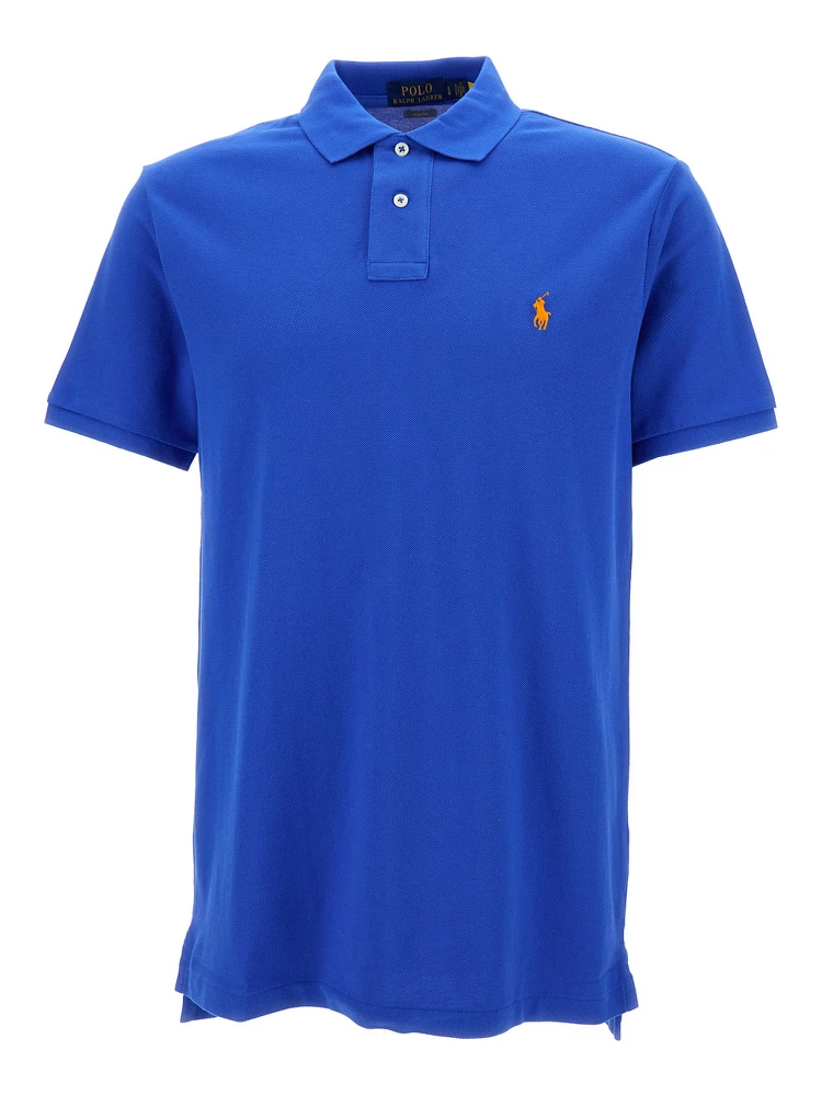 "Regular Fit" Blue Polo Shirt with Pony Embroidery on the Front in Cotton Piquet Man