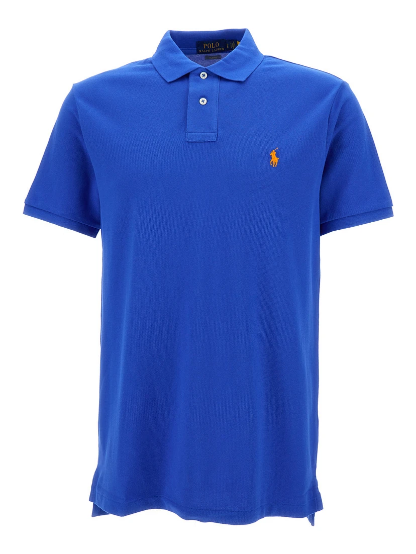 "Regular Fit" Blue Polo Shirt with Pony Embroidery on the Front in Cotton Piquet Man